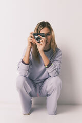 HI&BYE Lilac fleece flare long trousers blue