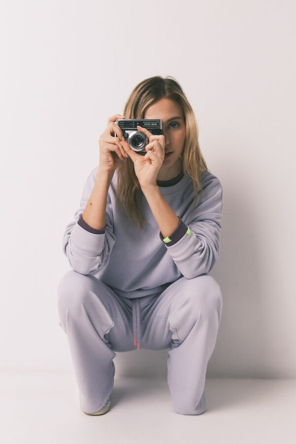 HI&BYE Lilac fleece flare long trousers blue