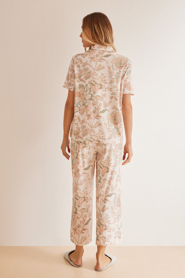Womensecret Pyjama Hemdlook 100 % Baumwolle Blumen-Print Weiß