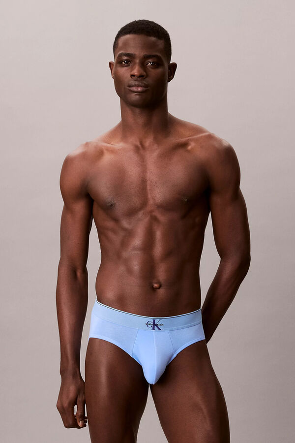 Calvin Klein Pack de 3 slips em algod&atilde;o com logo azul