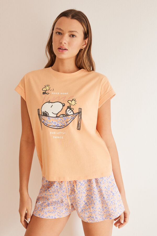 Womensecret Kratka pidžama Snoopy od 100 % pamuka Narančasta