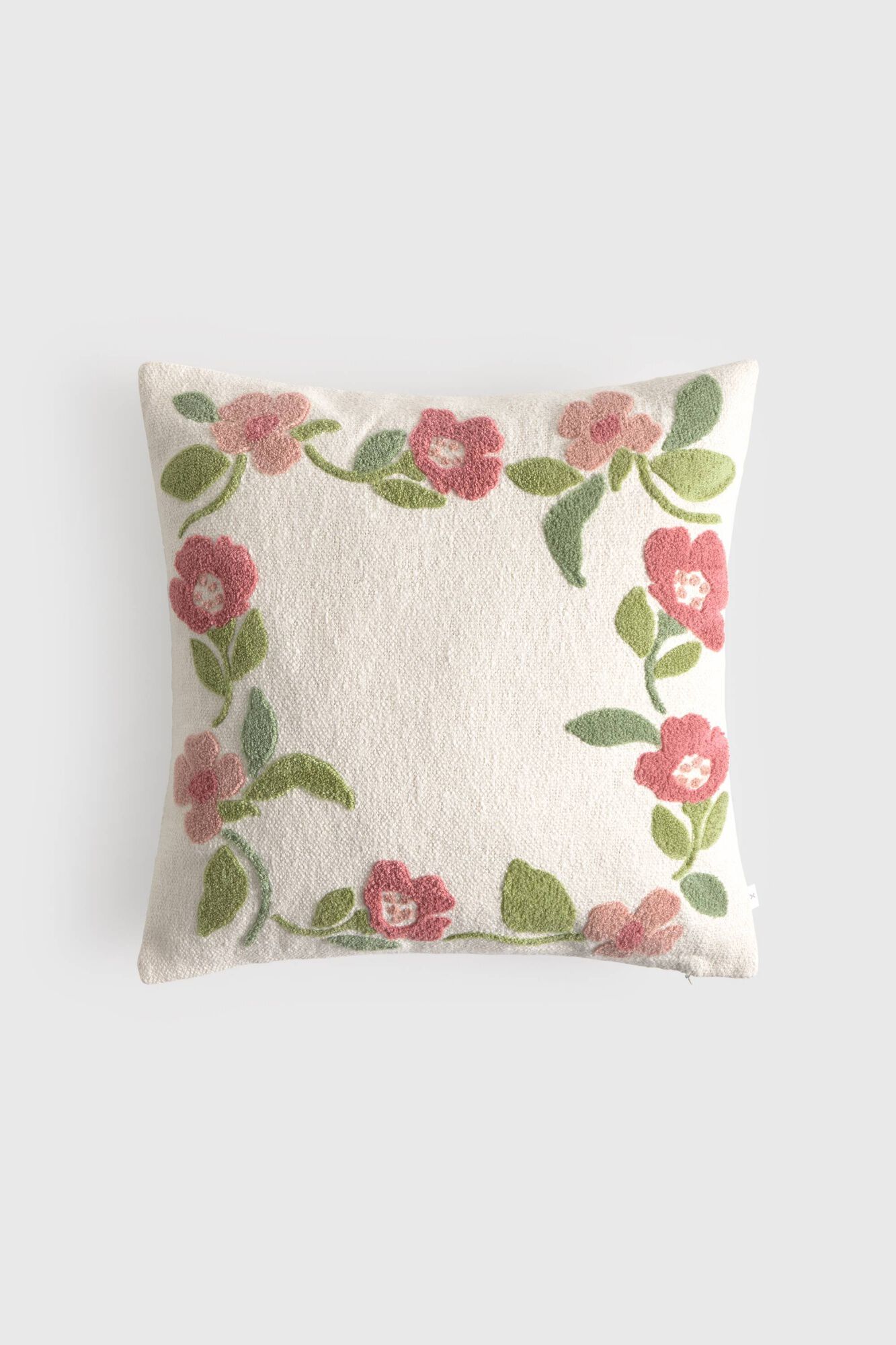 Textura Capa de almofada em algod&atilde;o com moldura floral