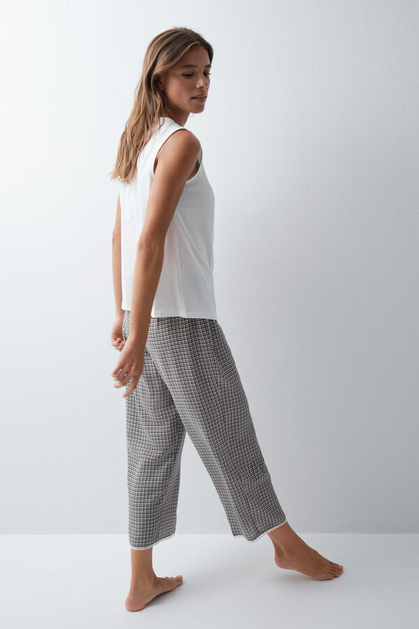 Women'secret Plaid capri trousers with lace hems black