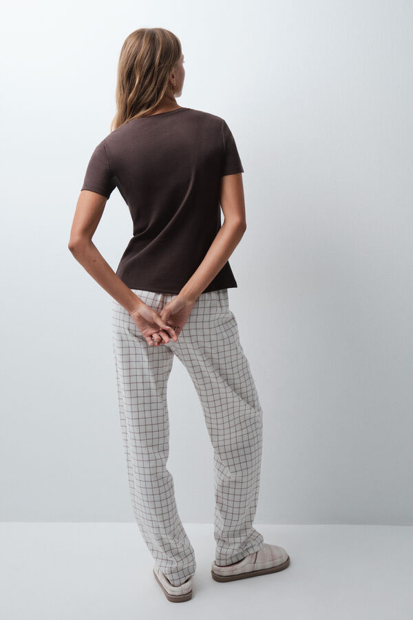 Women'secret Plaid cotton short sleeve long pyjamas nude