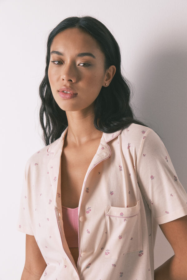 Women'secret Dugačka košulja pidžama od 100% pamuka sa cvetnim uzorkom  Roze