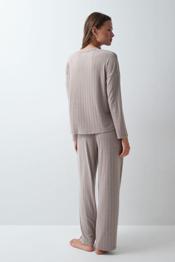Women'secret Brown striped long pyjamas nude