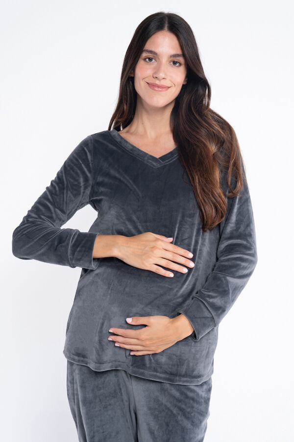 Ohma! Pacote de pijama peludo com decote em V cinzento