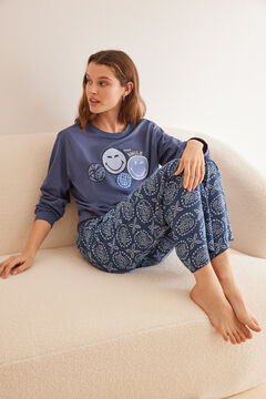 Womensecret Long flowing Paisley print pyjama bottoms in 100% cotton blue