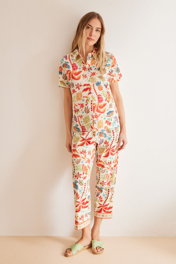 Womensecret Pijama camisero 100% algodão Capri tropical estampado