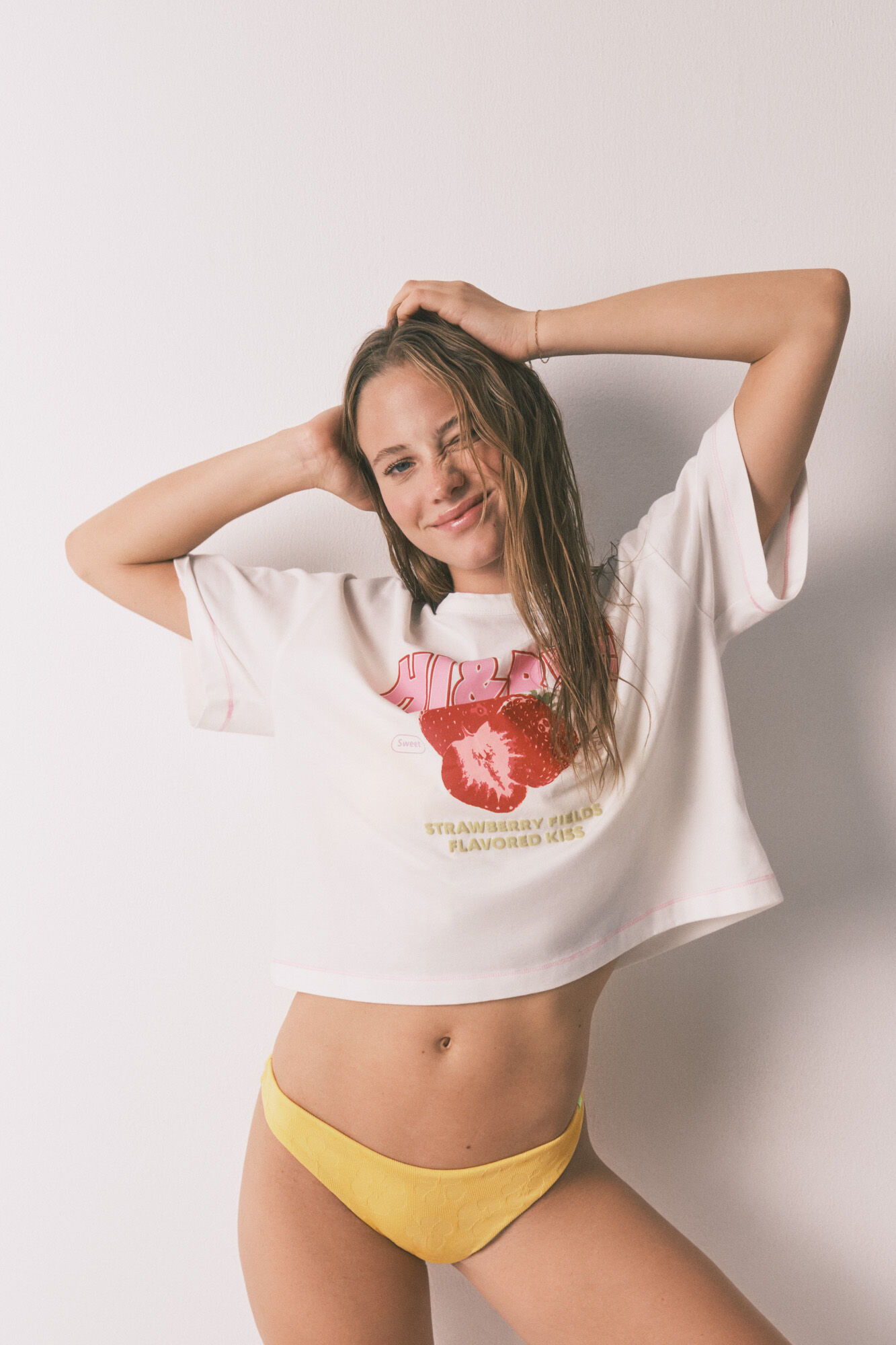 HI&BYE Yellow textured Brazilian bikini panty