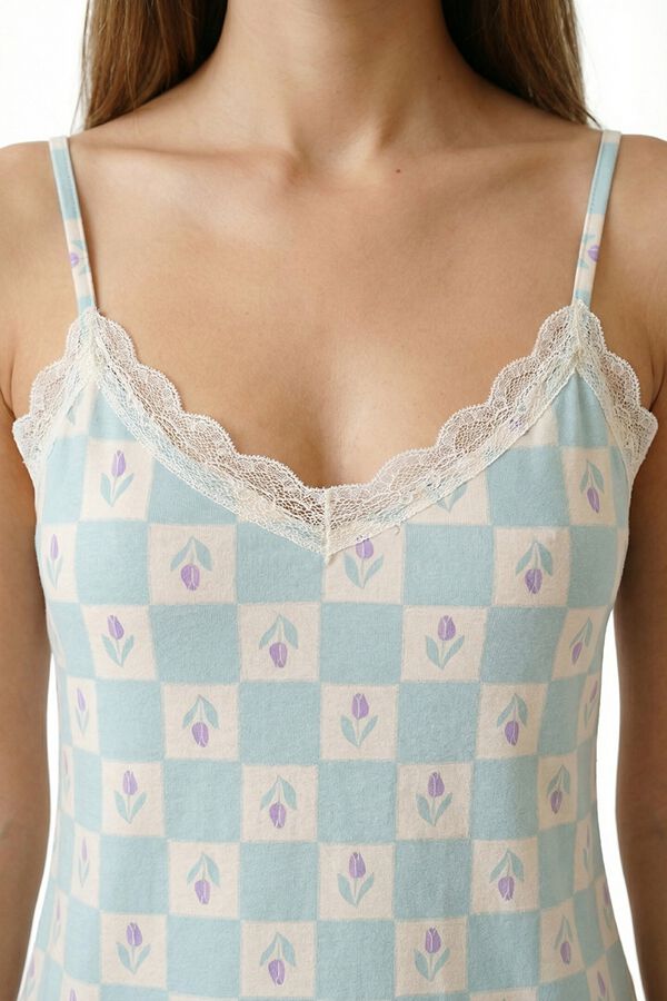 Penti Pijama corto tirantes cuadros y flores verde