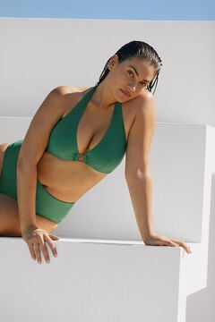 Womensecret Zeleni gornji dio bikinija s naramenicama koje se vežu oko vrata i prstenom Zelena