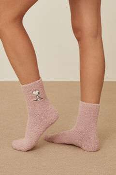 Womensecret Snoopy-mintás, rózsaszín bolyhos zokni rózsaszín