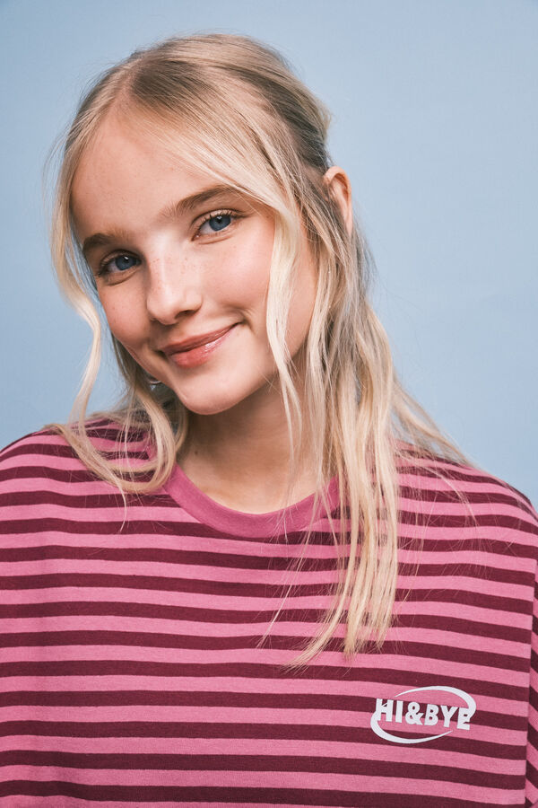 HI&BYE Pink striped cotton T-shirt pink
