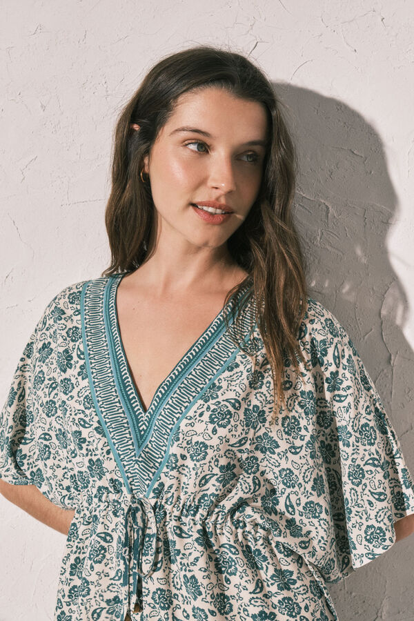 Women'secret Vestido t&uacute;nica curta estampado boho verde verde