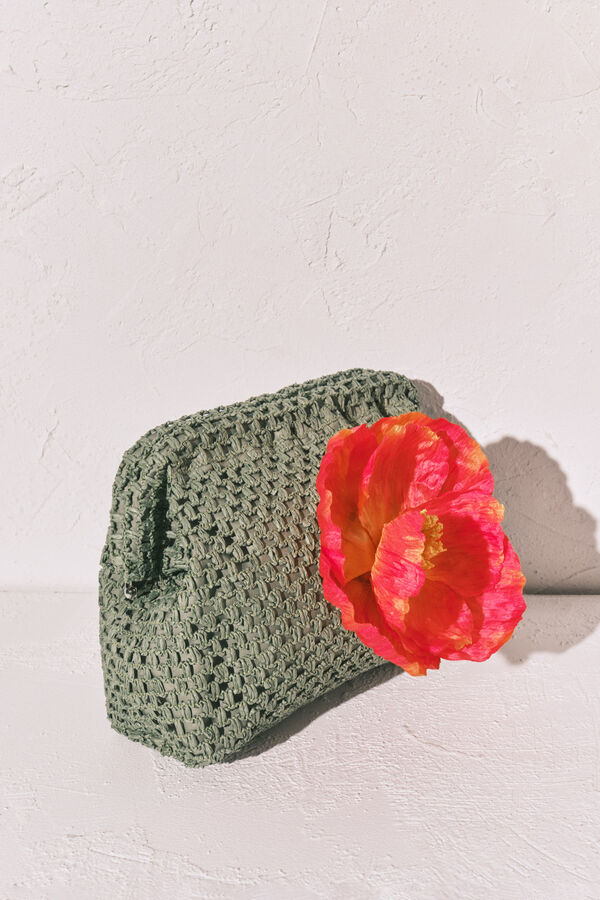 Women'secret Trousse de toilette grande en raphia &agrave; fleurs beige