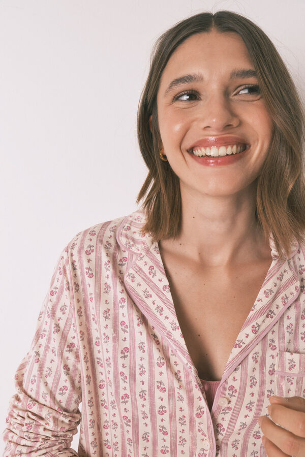 Women'secret Long 100% cotton classic pyjamas with pink flowers pink