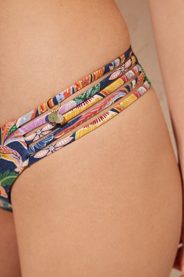 Womensecret Brazilski donji dio bikinija s tropskim uzorkom i više vezica S uzorkom
