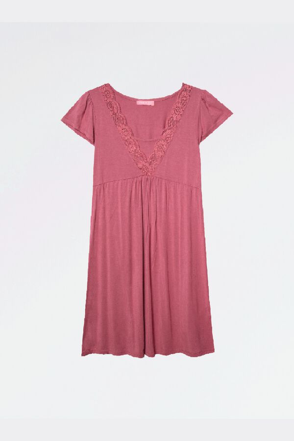 Ohma! Short-sleeved nursing nightgown with lace pink