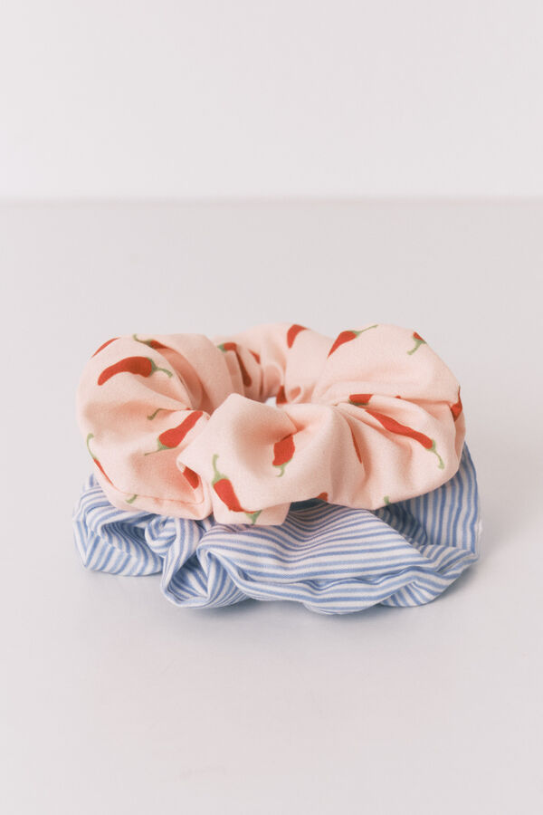 Women'secret 2-pack chili print and blue striped scrunchies blue