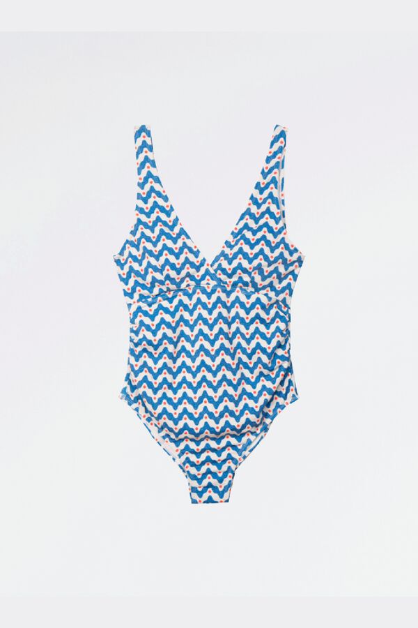Ohma Printed lurex maternity swimwear blue