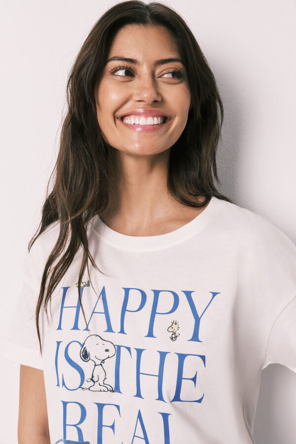 Women'secret Pyjama Snoopy manches courtes en coton Happy beige