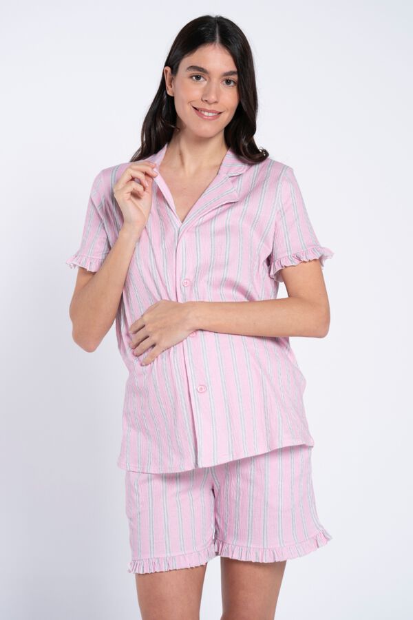 Ohma Gingham print maternity pyjamas pack pink