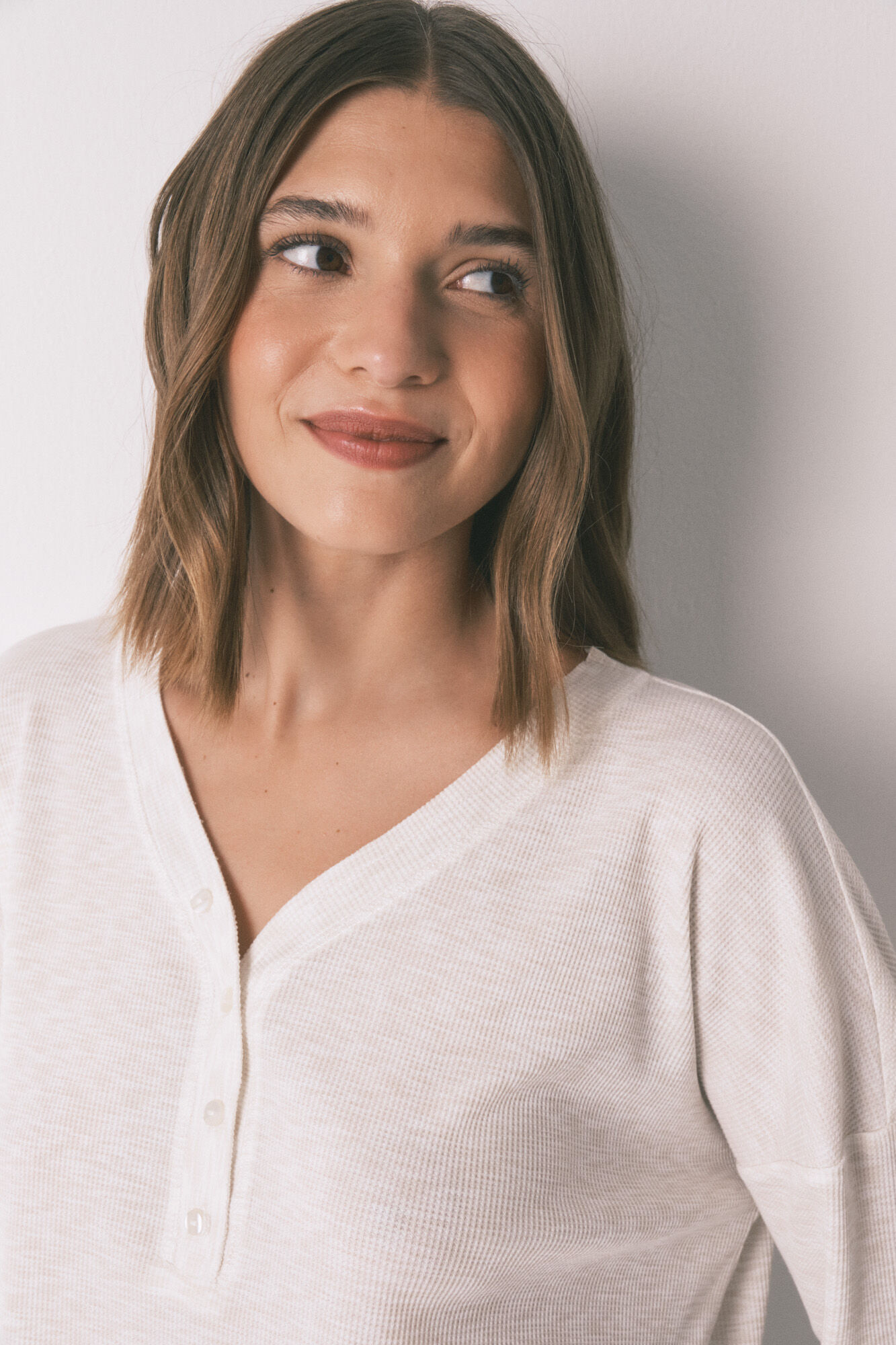 Women'secret Ivory waffle long sleeve T-shirt