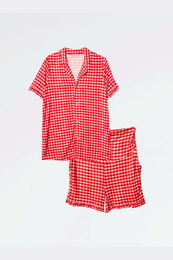 Ohma Gingham print maternity pyjamas pack brown