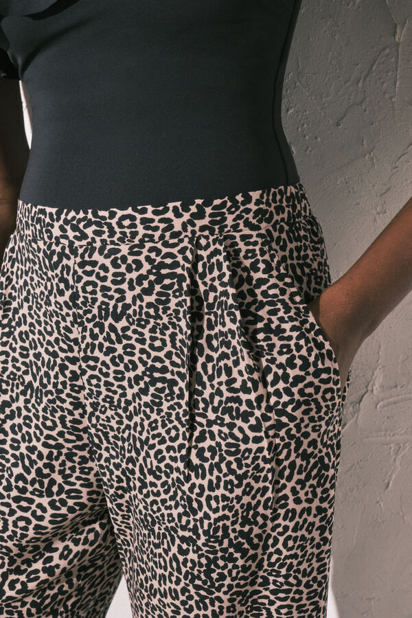 Women'secret Pantalon fluide imprim&eacute; animal blanc