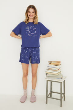 Womensecret Pyjama court bleu 100 % coton bleu