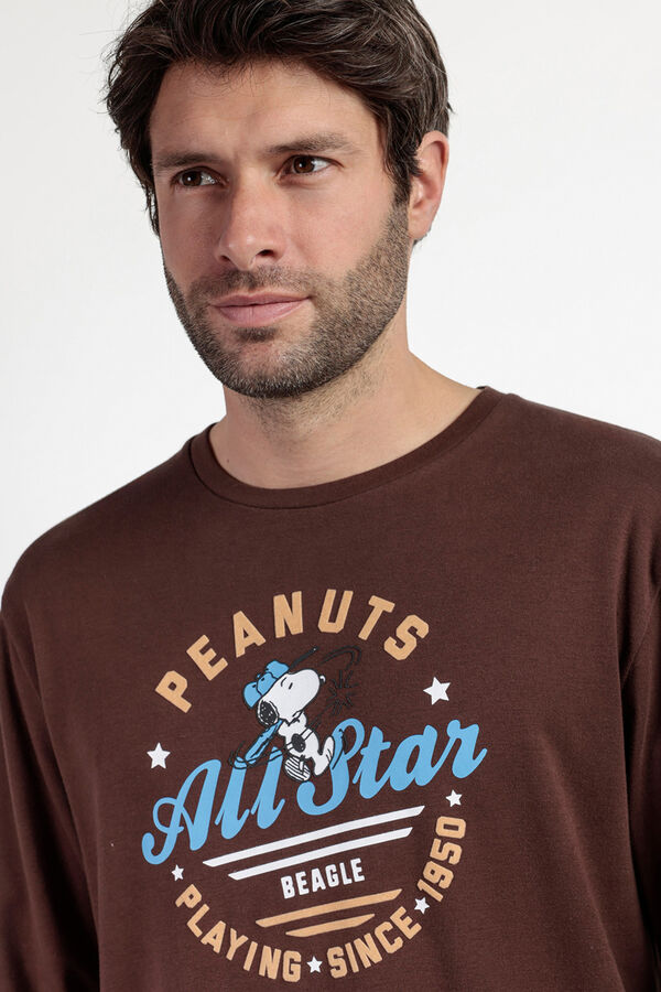 Admas Pijama largo Snoopy 100% algod&oacute;n para hombre marr&oacute;n