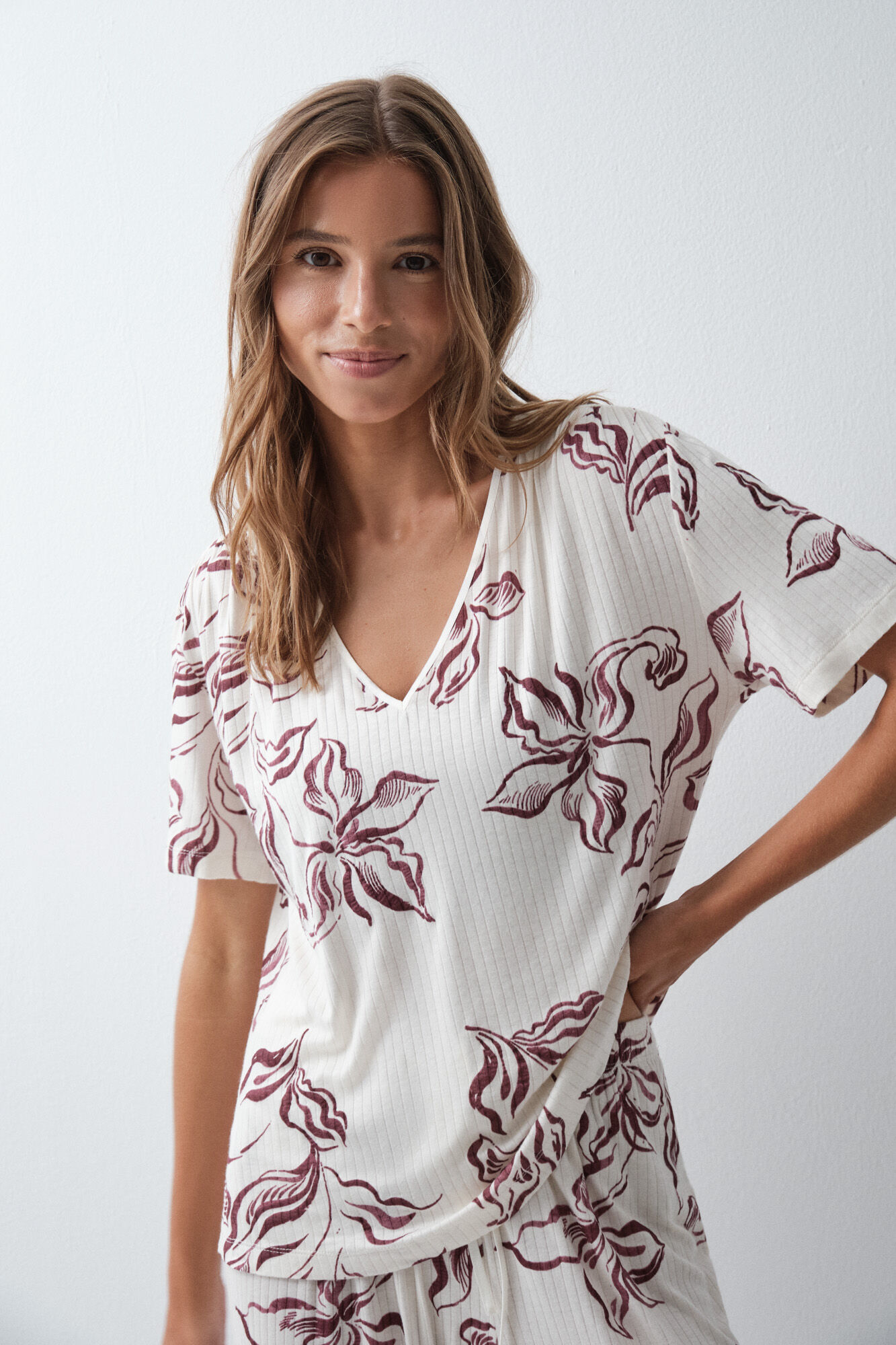 Women'secret Pyjama long &agrave; manches courtes &agrave; fleurs