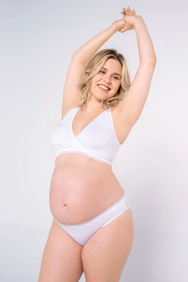 Ohma! Crossed nursing bra with lace trim white