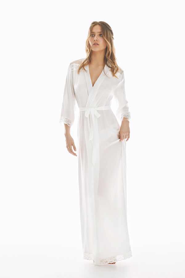 Womensecret Long satin robe Weiß