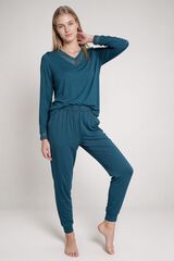 Gisela Long pyjamas with lace details blue