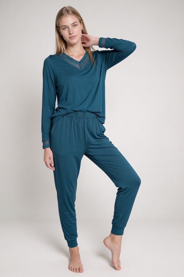 Gisela Long pyjamas with lace details blue