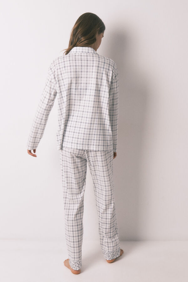 Women'secret Blue cotton plaid classic pyjamas white
