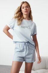 Trendyol Pijama de punto a rayas azul