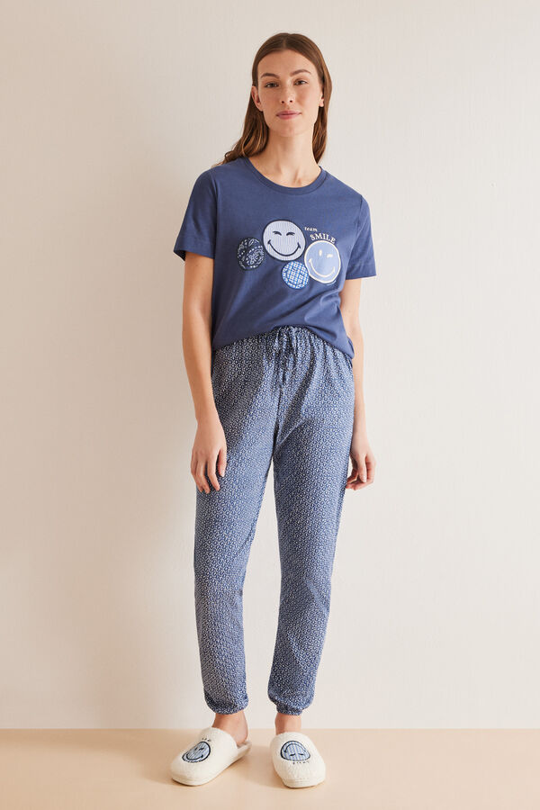 Womensecret SmileyWorld ®-mintás póló, 100% pamutból. kék