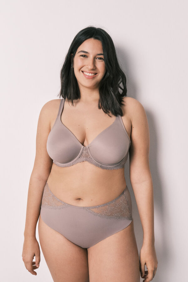 Women'secret Sujetador reductor microfibra y encaje beige REAL nude