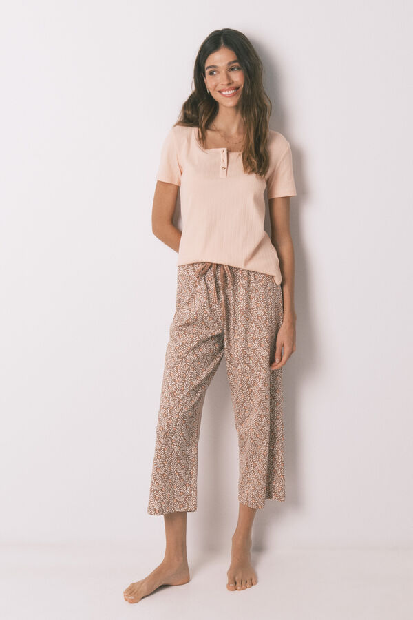 Women'secret Pink yellow cotton print capri pyjamas red