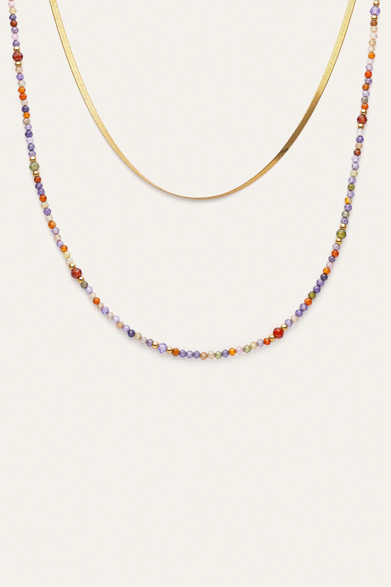 Singularu Doppelhalskette Lisse mit Kristallen aus vergoldetem Stahl