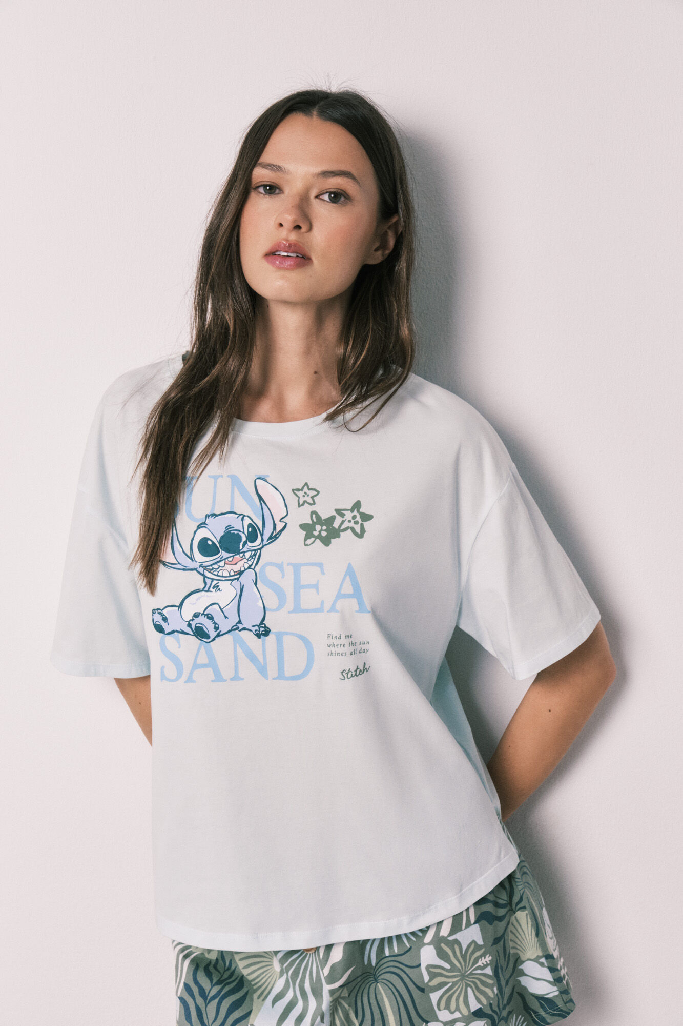 Women'secret Pijama corto manga corta Stitch azul