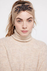 Womensecret Hairband in faux fur and wool featuring a front knot with beads. marron