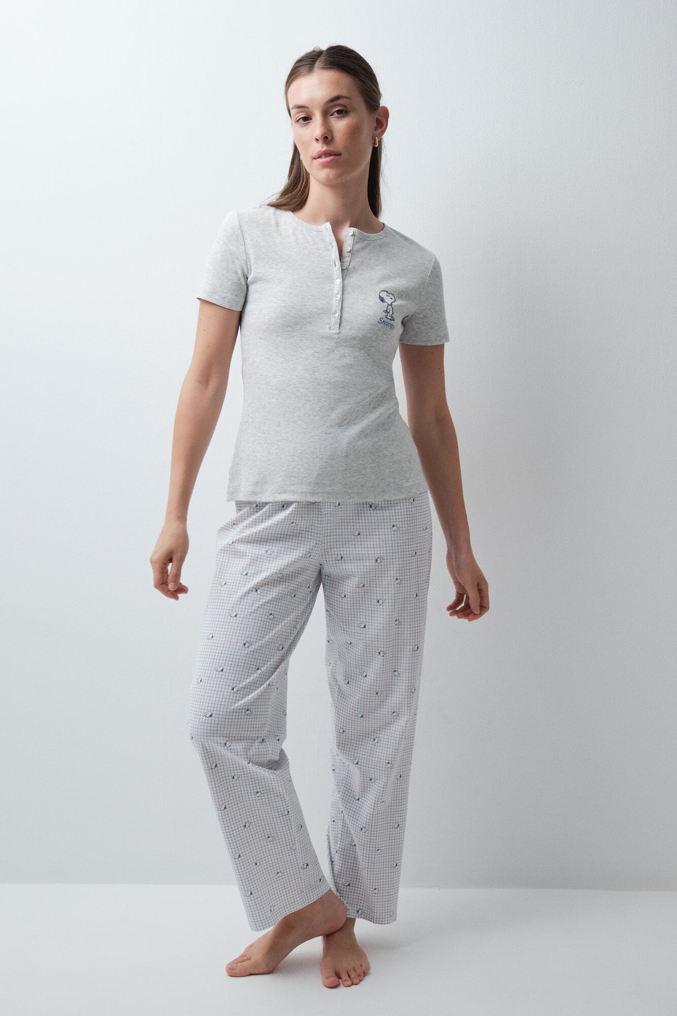 Women'secret Pijama largo manga corta algod&oacute;n Snoopy franela