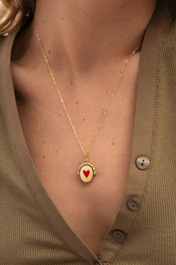 Singularu Gold double medallion mum charm LOVELY HEART printed