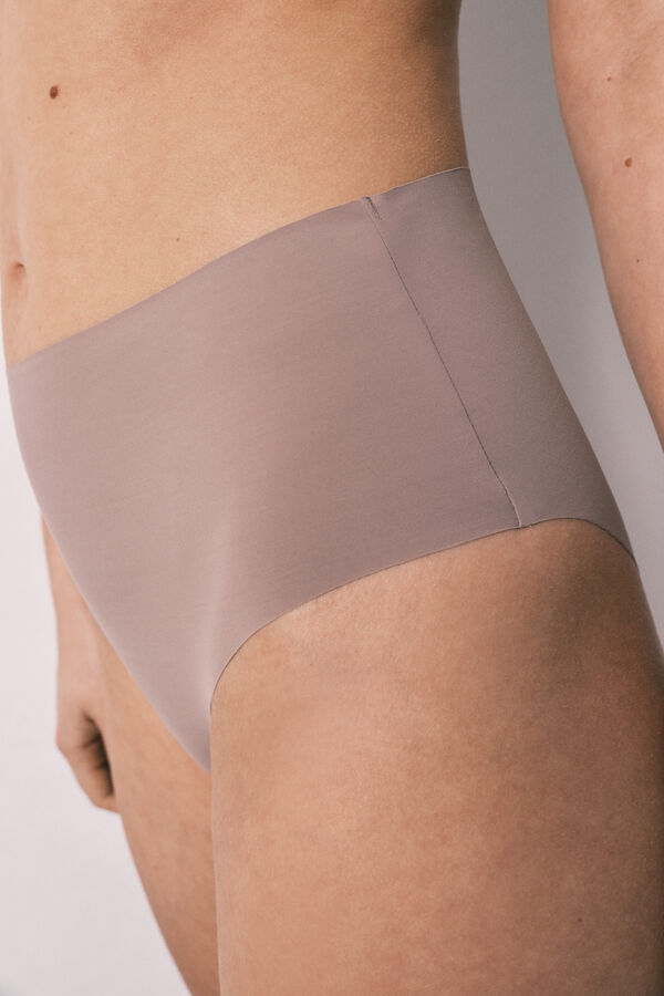 Women'secret Brown microfibre clean cut high-waisted panty nude