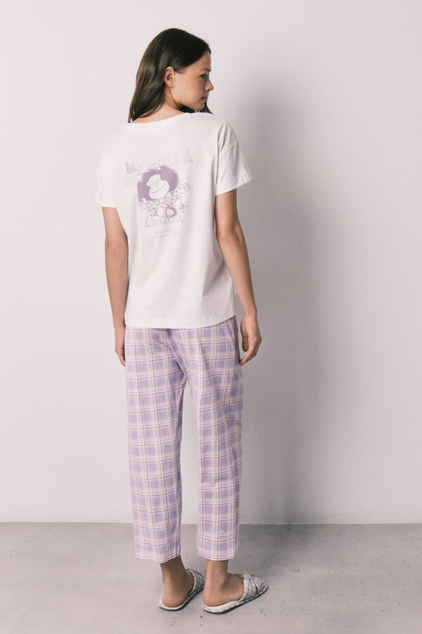 Women'secret Mafalda plaid cotton long pyjamas beige