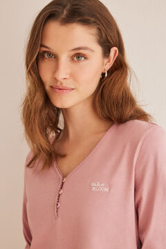 Womensecret Langer Pyjama 100 % Baumwolle Rosa Blumen Rosa